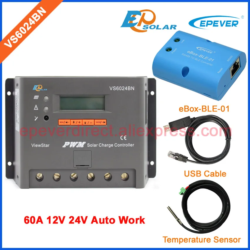 

EPSolar 60A solar 24V portable controller VS6024BN BLE BOX adapter APP use Temp sensor EPEVER brand high quality controller