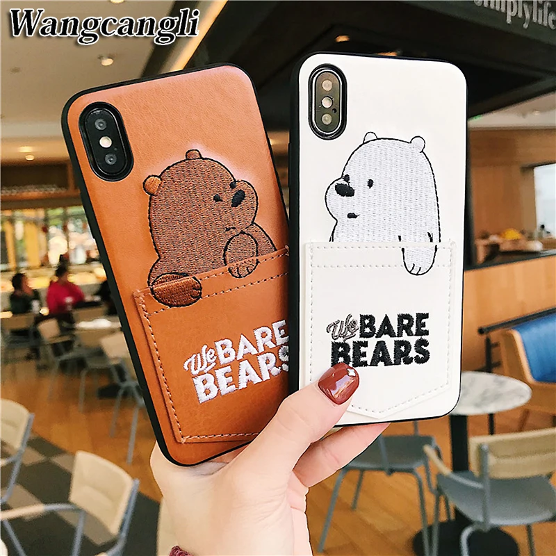 

Luxury Pu Leather Cartoon Bear Phone Case for IPhone 6 Xs XSMAX XR 6s7 8 plus Soft Tpu Cover With Card Pocket Bags Fundas