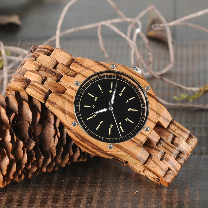 BOBO BIRD N12 Zebra Wood Watch Men Dress Unique Wristwatch With Japanese Movement Cutomized For Gift