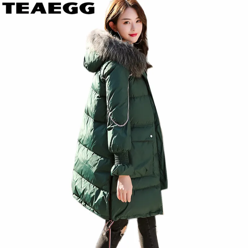 

TEAEGG Plus Size 4XL 5XL Winter Jacket Woman Real Raccoon Fur Hooded Casual 2020 Womens Parka Coats Green Womens Jackets AL607