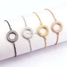 10 шт. медный микро pave CZ кубический цирконий круглый Шарм Регулируемая цепь плетеный браслет для женщин