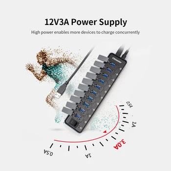 

OImaster 10 Ports USB 3.0 Hub 5Gbps High Speed Hub Fast Charging Usb Hub 3.0 Splitter For Macbook Computer Desktop