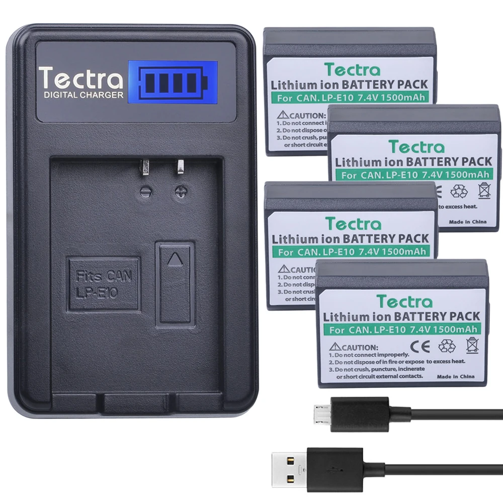 Tectra 4pcs LP-E10 LPE10 LP E10 Bateria + LCD USB зарядное устройство для Canon EOS Rebel T3 T5 T6 Kiss X50 X70 1100D 1200D |