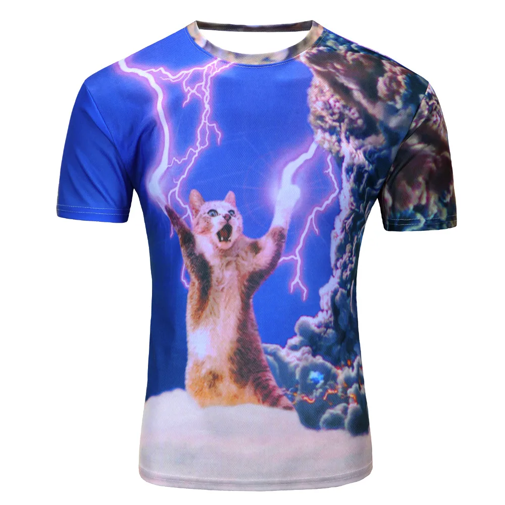 

2019 new galaxy space 3D t shirt lovely kitten cat eat pizza funny tops tee short sleeve summer shirts for men dropship