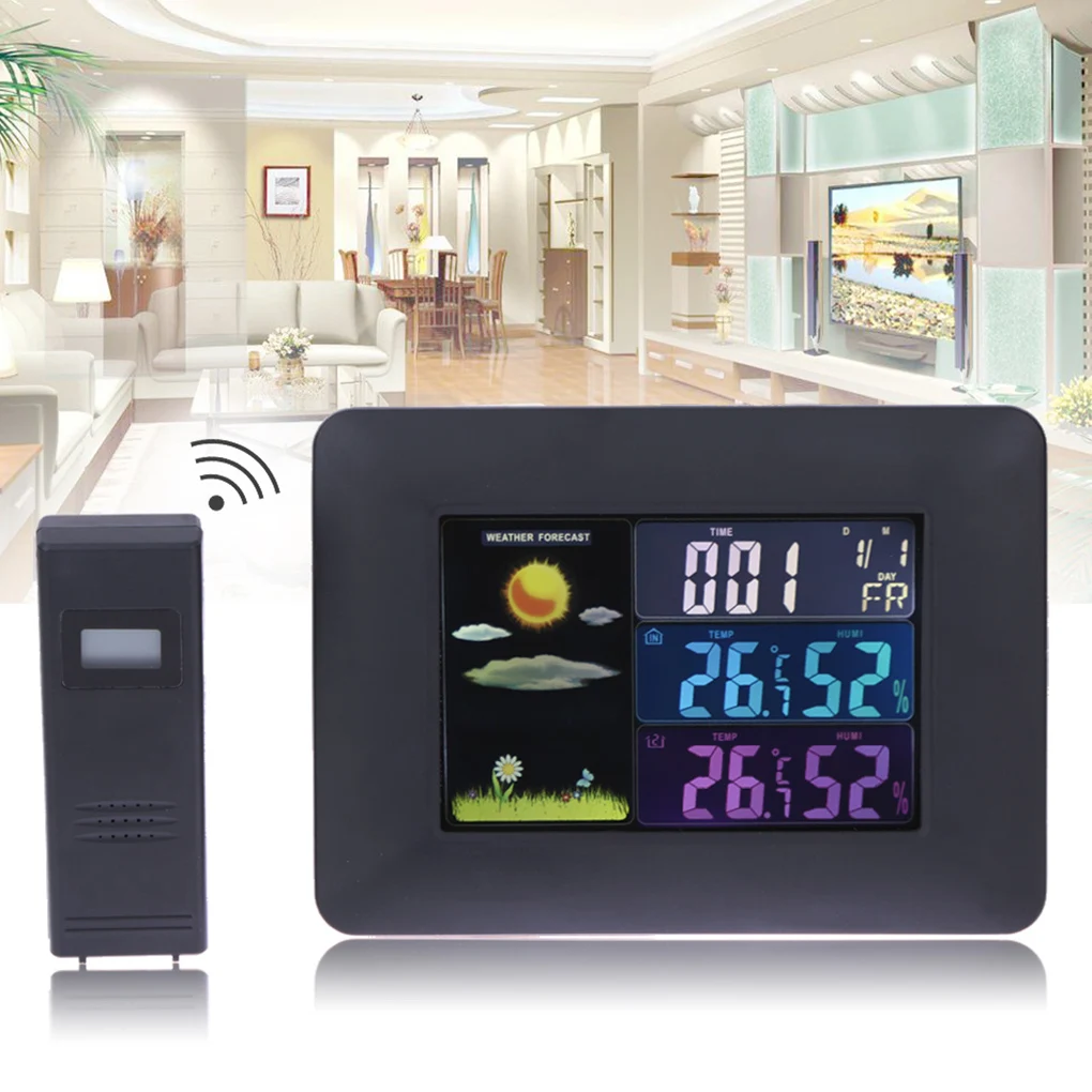 

Color LED Backlight Weather Station Digital Wireless Sensor Thermometer Hygrometer In/Outdoor Clock Temperature Humidity Meter