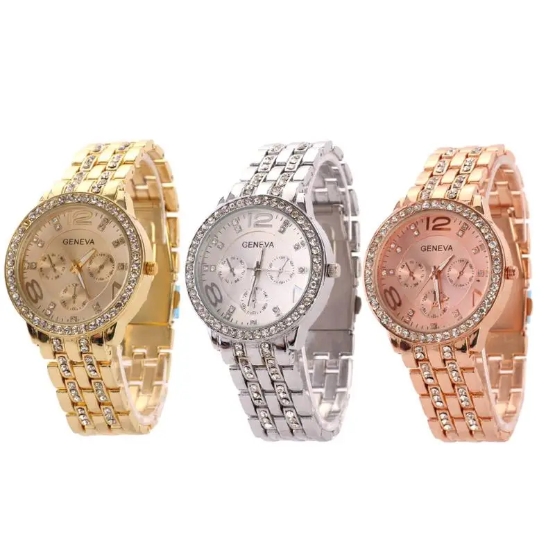 Модные часы Для женщин Нержавеющая сталь Повседневное наручные часы Для женщин роскошный алмаз кварцевые часы золотой браслет часы relogio