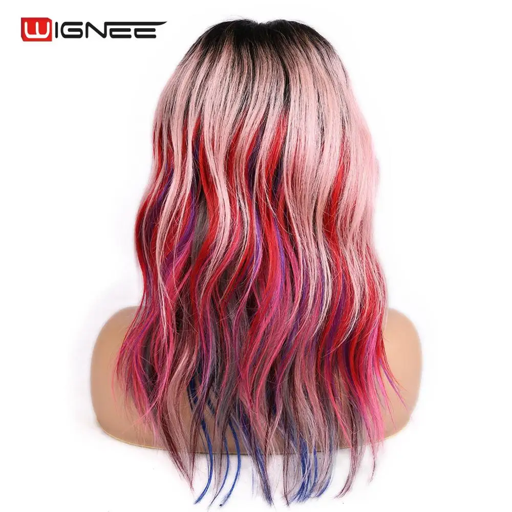 Wignee 4x4 кружева закрытие красочные человеческие волосы парики для женщин средняя часть красный/розовый/фиолетовый Радуга Косплей бразильские Remy человеческие парики