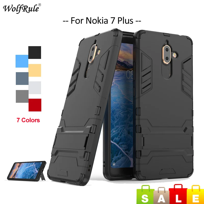 

For Cover Nokia 7 Plus Case Soft TPU Silicone & PC Holder Shockproof Phone Case For Nokia 7 Plus Cover Shell 6'' WolfRule