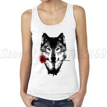 Новые для женщин индивидуальные безрукавки для черная Роза Ретро Печатных Прохладный Дамская комбинация Новинка животных волк печати жилет