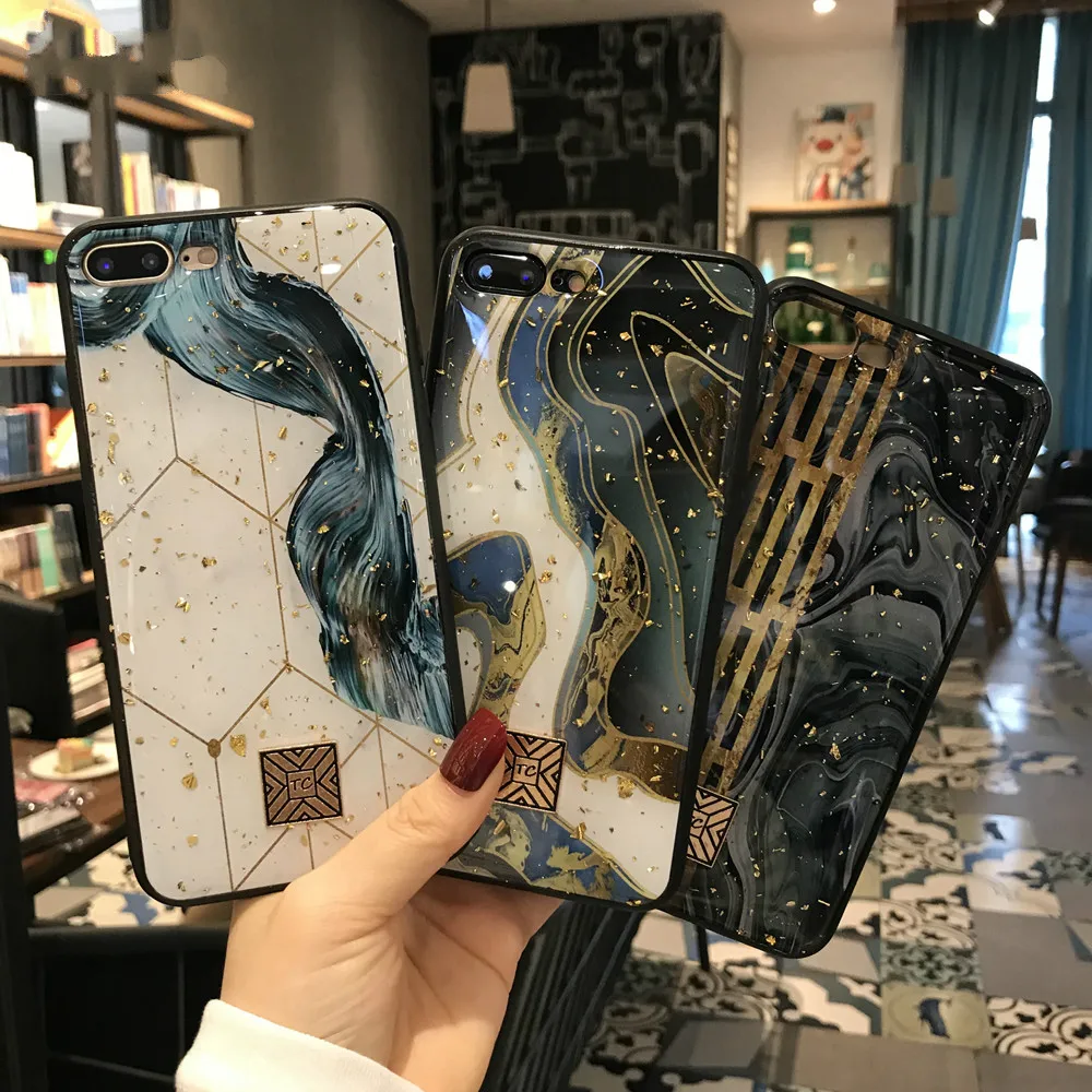 

Marble Epoxy Granite Stone TPU Soft Case For iPhoneX XR Glitter Gold Foil Marble Case For iPhone7 8 6 6S Back Cover