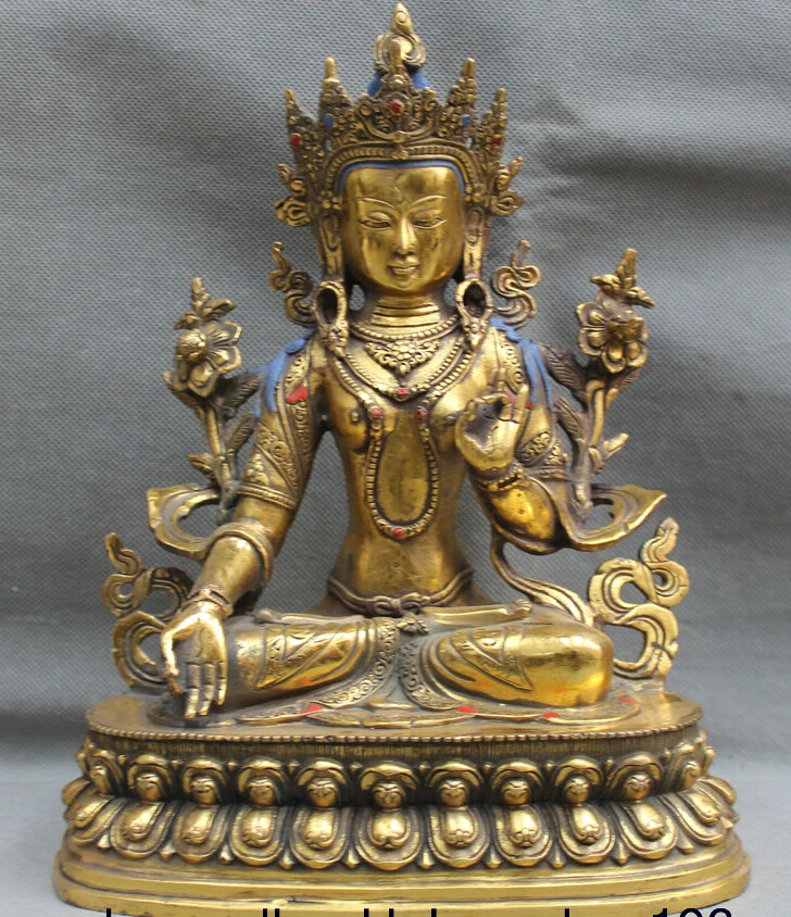 

11" Tibet Tibetan Bronze Gilt Buddhism 7 eyes White Tara Goddess Buddha Statue