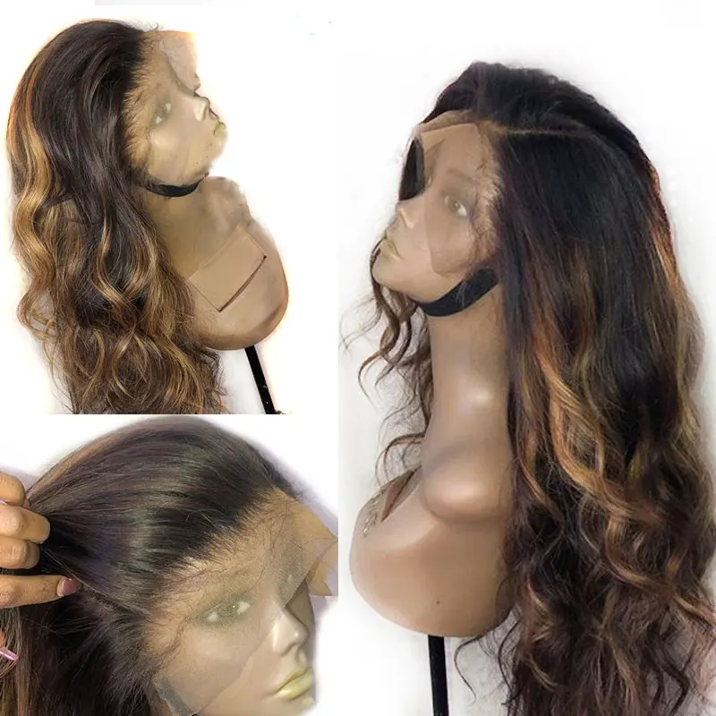 

Honey Blonde Wavy Colored Highlightes 360 Lace Frontal Wig Preplucked Malaysian Remy Lace Front Human Hair Wigs For Black Women