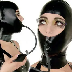 Новый сексуальный Экзотические белье классический ручной работы черный латекс открытым лицом надувные кляпа закрывающая маска капюшон
