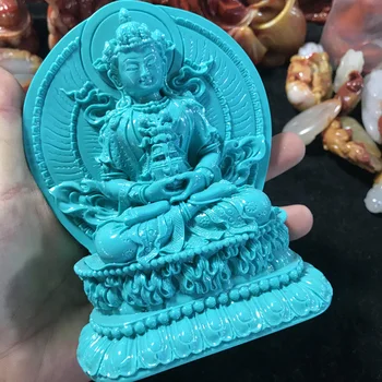 

Special offer # HOME family TOP efficacious Protection # Asia Tibetan Buddhism Amitayus Buddha Turquoise jade statue-free ship