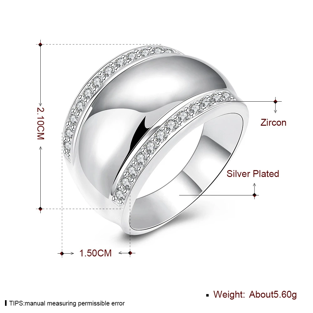 Две линии кубический циркон ювелирные изделия посеребренные кольца ювелирные изделия посеребренные широкие глянцевые инкрустация CZ женские кольца для подарка