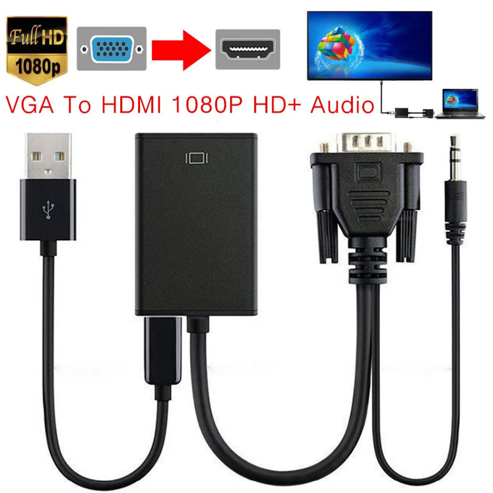 Высокое качество аудио ТВ AV HD ТВ ПК видео кабель 1080 P VGA к HDMI Выход HD VGA2HDMI конвертер адаптер
