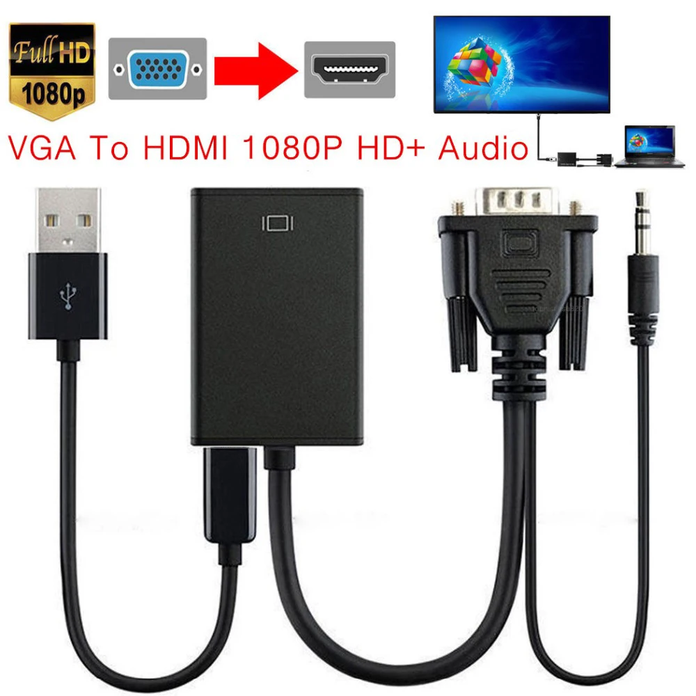 Высокое качество аудио ТВ AV HDTV ПК видео кабель 1080P VGA к HDMI выход HD VGA2HDMI конвертер