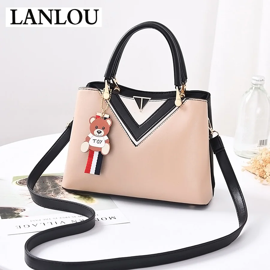 LANLOU المرأة حقيبة الأزياء الفاخرة حقائب جلدية Crossbody حقائب للنساء لطيف الدب قلادة أعلى-حقائب بيد عارضة الكتف LANLOU المرأة حقيبة الأزياء الفاخرة حقائب جلدية Crossbody حقائب للنساء لطيف الدب قلادة أعلى-حقائب بيد عارضة الكتف