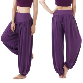 

Women's Yoga Pant Workout Pants Comfy Loose Home Lounge Pants Dance Club Wide Leg Bloomers Long Trousers Black&Purple