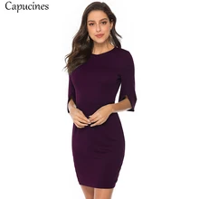 Capucines Сплошной сексуальный облегающее платье карандаш весна летнее трикотажный Половина рукава О-образный вырез Повседневная одежда Мини платья для женщин