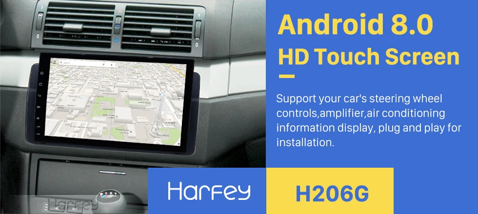 Perfect Harfey Android 8.0 9"Car multimedia player GPS navigation For BMW 3 Series M3 E46 316i 318i 320i 323i 325i support Bluetooth 0