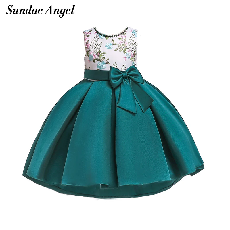 

Sundae Angel Princess Dress Girls Party String beads Leaf Embroidery Bow Belt Banquet Party Girl Dress Formal Ball Gown Vestidos