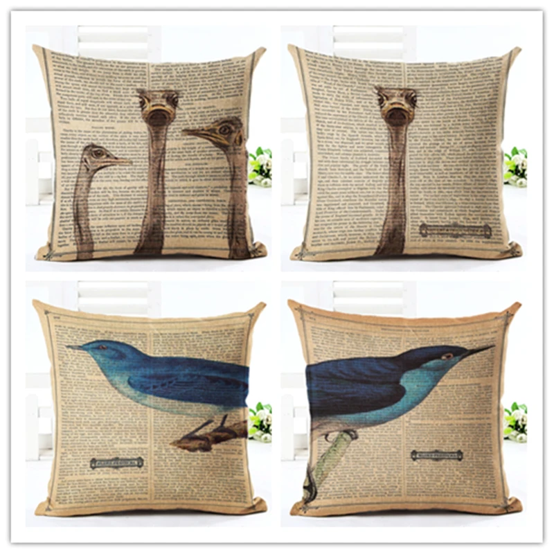 

45*45cm Ostrich bird Cotton Linen Throw Pillow Case Home Sofa Soft Cushion Cover
