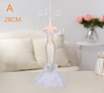 

28cm Wedding princess Sequins Gown Mannequin Earring Necklace Stand Display Holder M Size white Ring storage jewelry rack C548