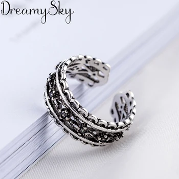 

Bijoux Vintage 925 Sterling Silver Crystal Rings For Girl Ladies Adjustable Size Statement Ring Wedding Party Jewelry Anillos