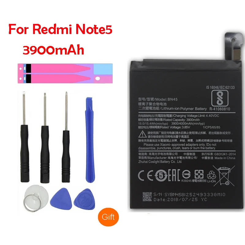 

QrxPower Original BN45 Replacement Battery For Xiaomi Redmi Note 5 Real Capacity 3900mAh Li-ion Phone Battery + Tool