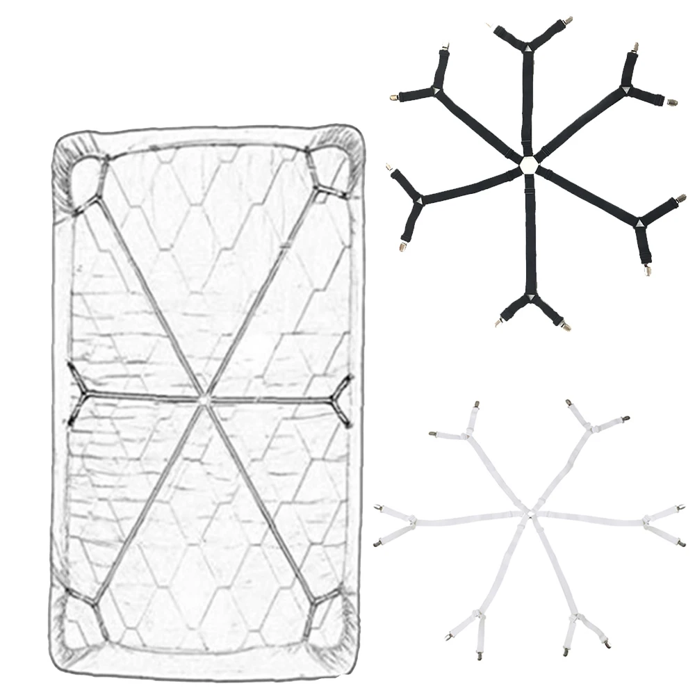 

6 Directions Bed Sheet Long Straps Clips Adjustable Mattress Cover Grippers Elastic Fastener Anti-slip Belt Suspenders Home Use