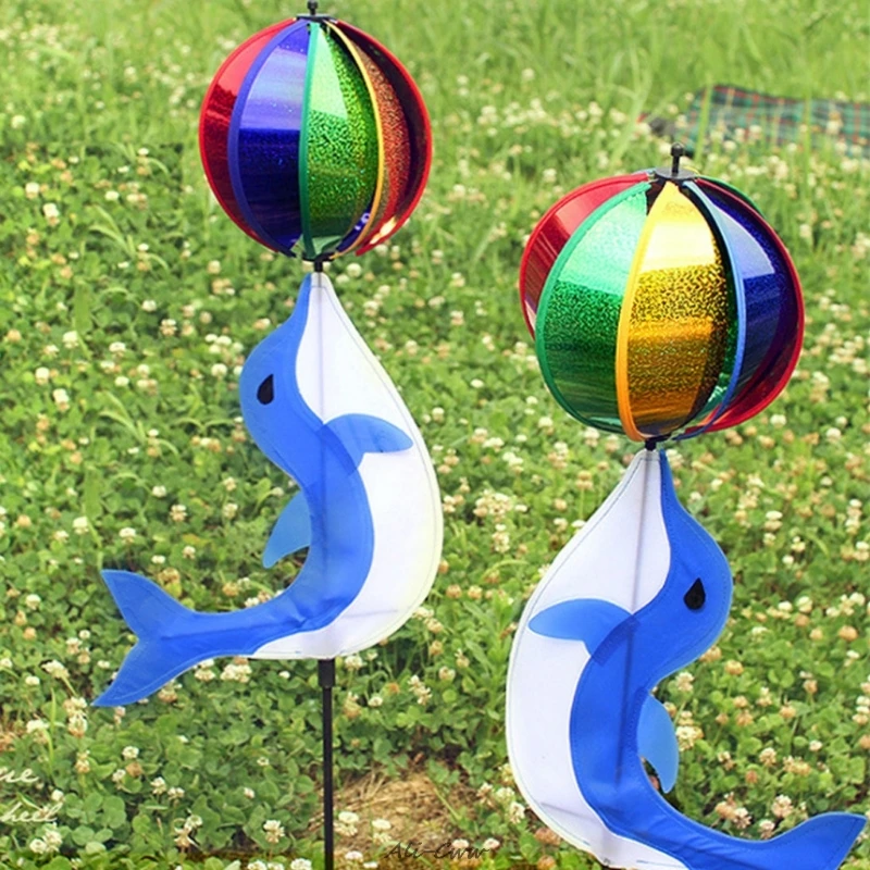 

Rainbow Wind Spinner Colorful Windmill Cute Cartoon Animal Dolphin Winnower Kids Toy