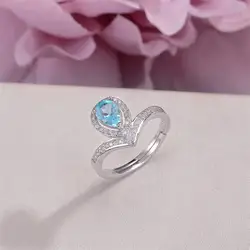 Fine Jewelry кольца для Для женщин 925 серебро 100% Натуральный топаз 7*5 мм Синий капли воды камней Свадебные Элегантные кольцо R-TO011