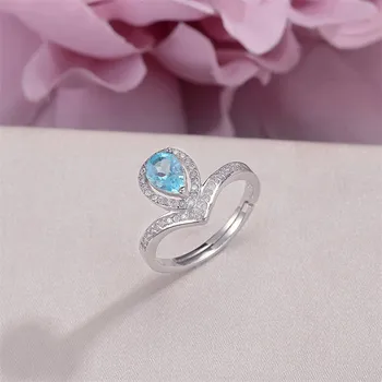 

Fine Jewelry Rings for Women 925 Silver 100% Natural Topaz 7*5mm Blue Water Drop Gemstone Wedding Elegant Ring R-TO011
