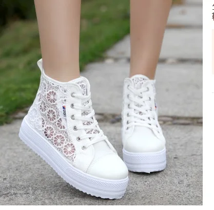 

2018Fashion Spring Women Shoes Casual Cutouts Lace Canvas Shoes Hollow Floral Breathable Platform Flat Shoe sapato feminino35-40