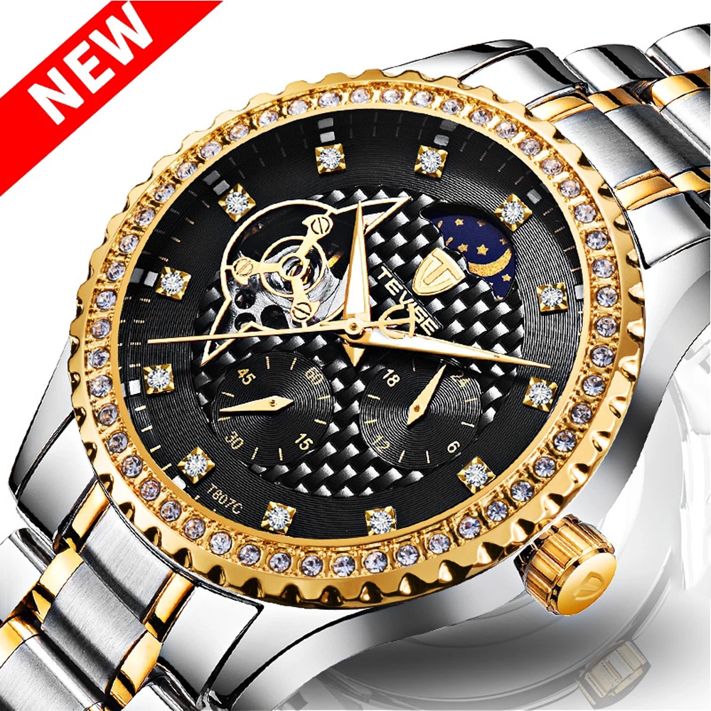 Люксовый бренд TEVISE Relogio Automatico Masculino Мужские механические Torbillon водонепроницаемые