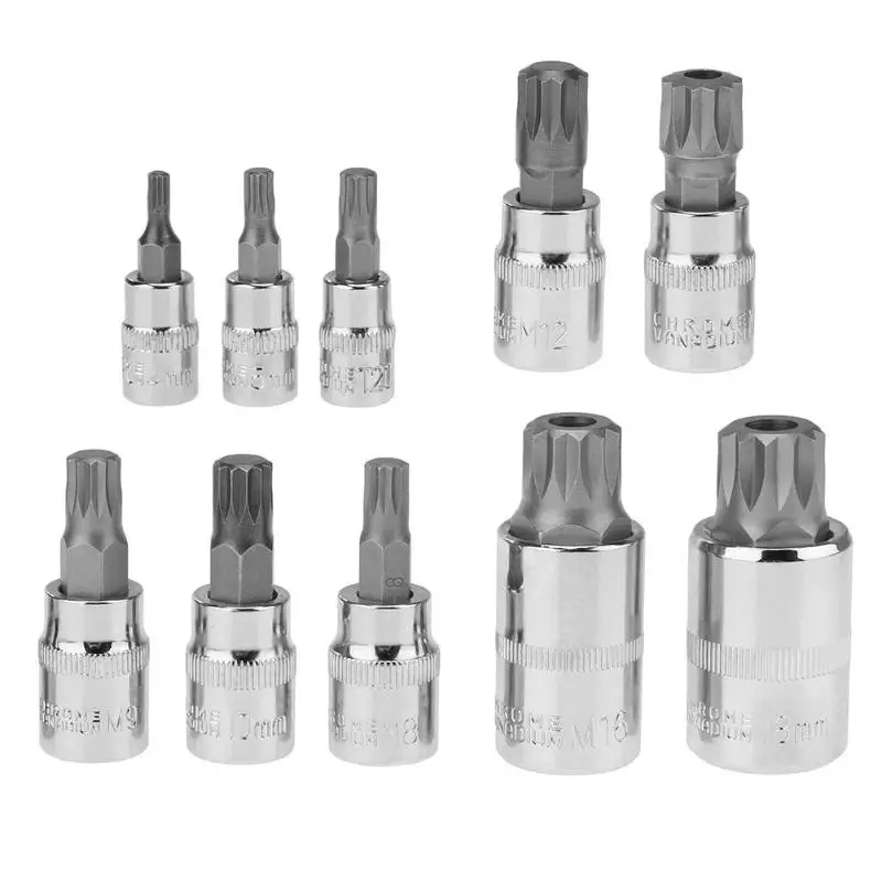 

Screwdriver allen head sleeve Wrench 10 Pcs set 12 Point MM Triple Square Spline Bit Socket Set For Tamper-Proof Lug Nuts