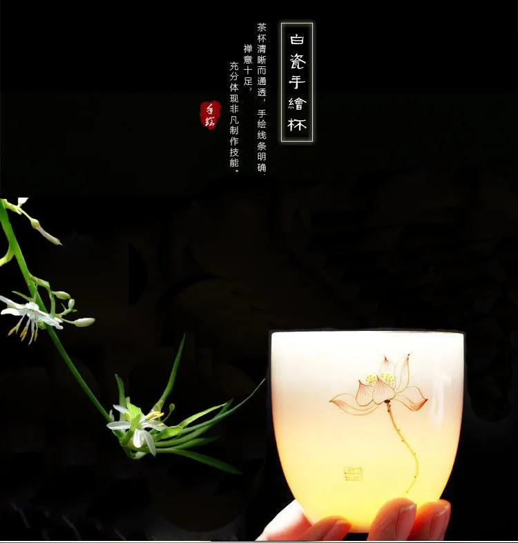 Белый фарфор Dehua ручная роспись мастер чашка нефрит фарфоровый чайный сервиз керамическая чайная чашка цветы