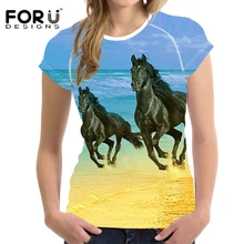 Forudesigns Для женщин Футболки Спорт Фитнес Топ Crazy Horse Футболка с принтом тренер Бег открытый гибкие короткий рукав Футболки для девочек