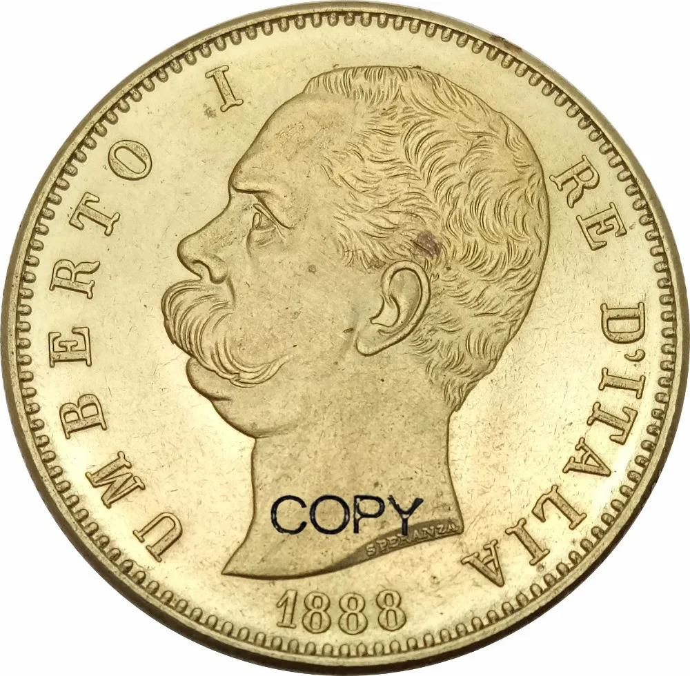 

Латунная металлическая копировальная монета Umberto I 100 Lire 1888 R, Италия