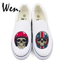 Wen Design Skulls Canvas Shoes Motorcycle Racing Helmet Men Slip on Shoes Athletic Sneakers Outdoor Walking Flats Pumps