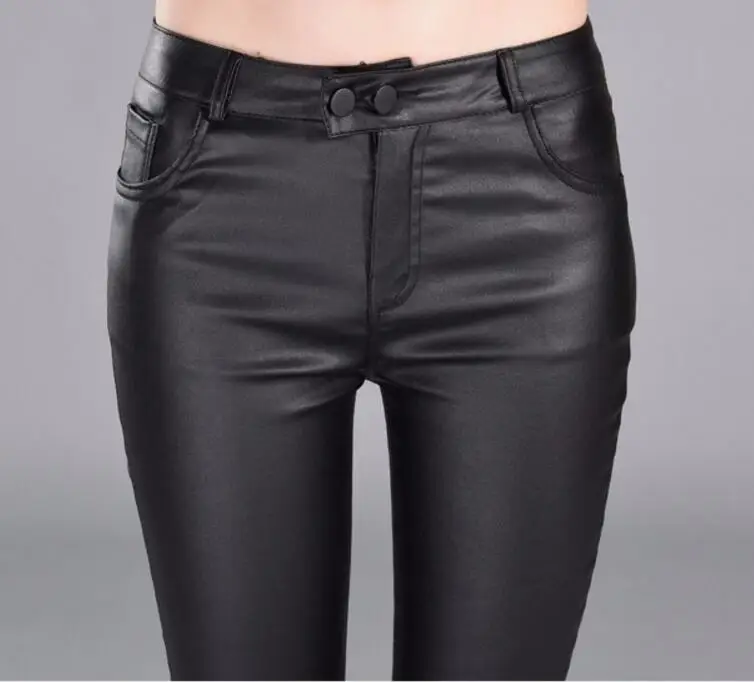 

Autumn Winter women leather pants High elastic shiny trousers slim female pencil leather pants women