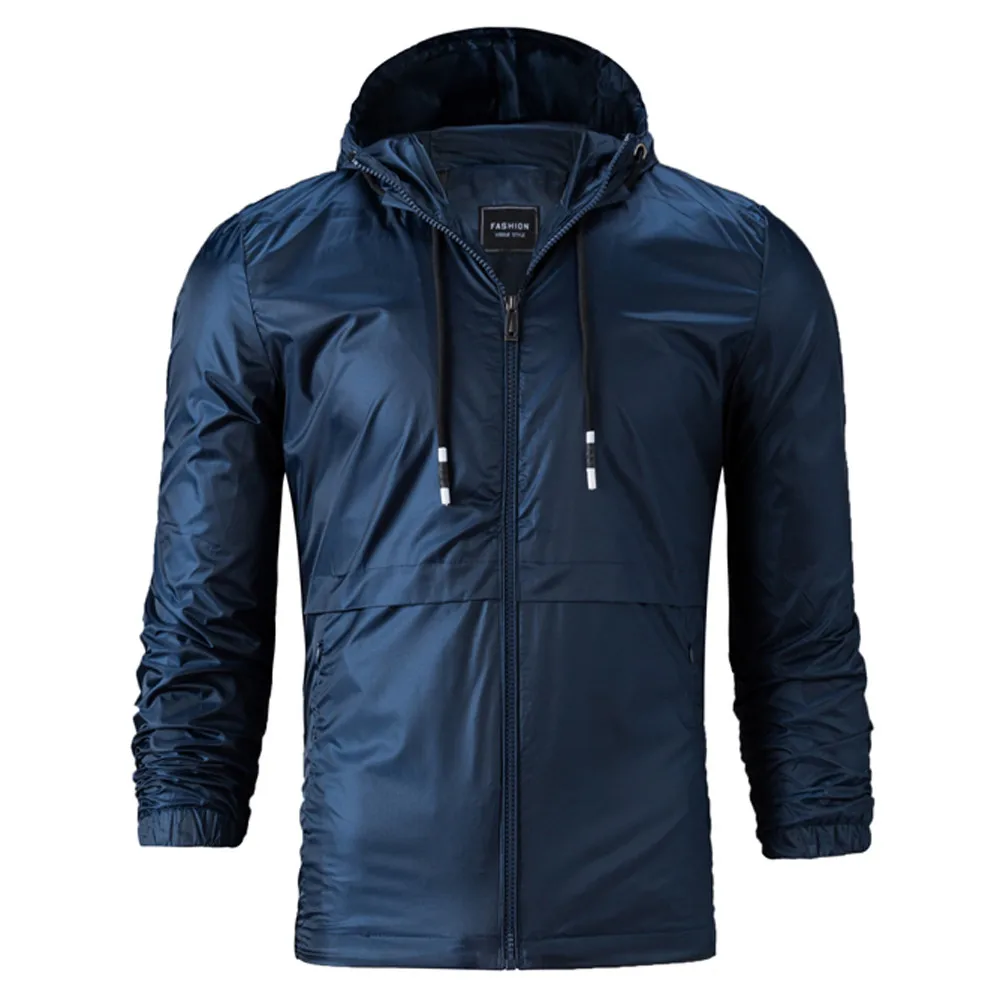 

FeiTong Jacket Man 2018 Autumn Winter Casual Style Loose Hooded Pure Color Coat Windbreaker Winter Jacket Men