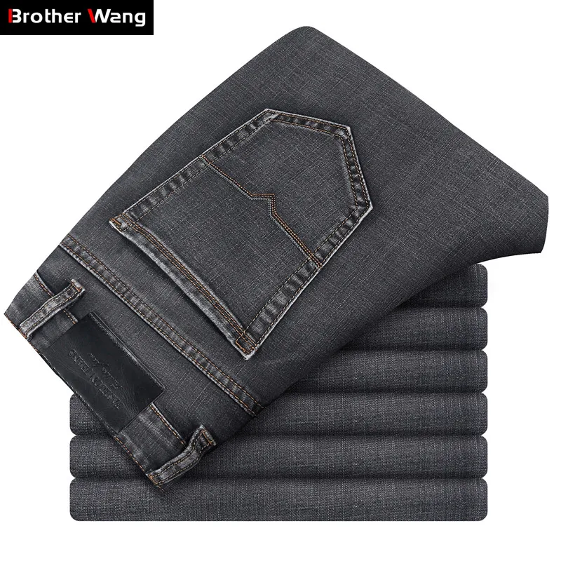 

Brand Men Grey Casual Jeans 2019 New Fashion Business Stretch Straight Denim Trousers Pants Male Plus Size 40 42 44