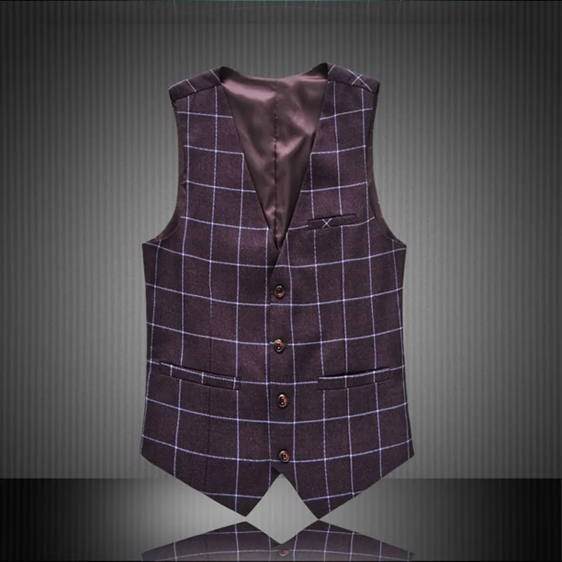 

Mens Suit Vest Plaid Sleeveless Male Waistcoat Slim Fit Vest Waistcoat Business Wedding Classic Colete Masculino Social Blazer
