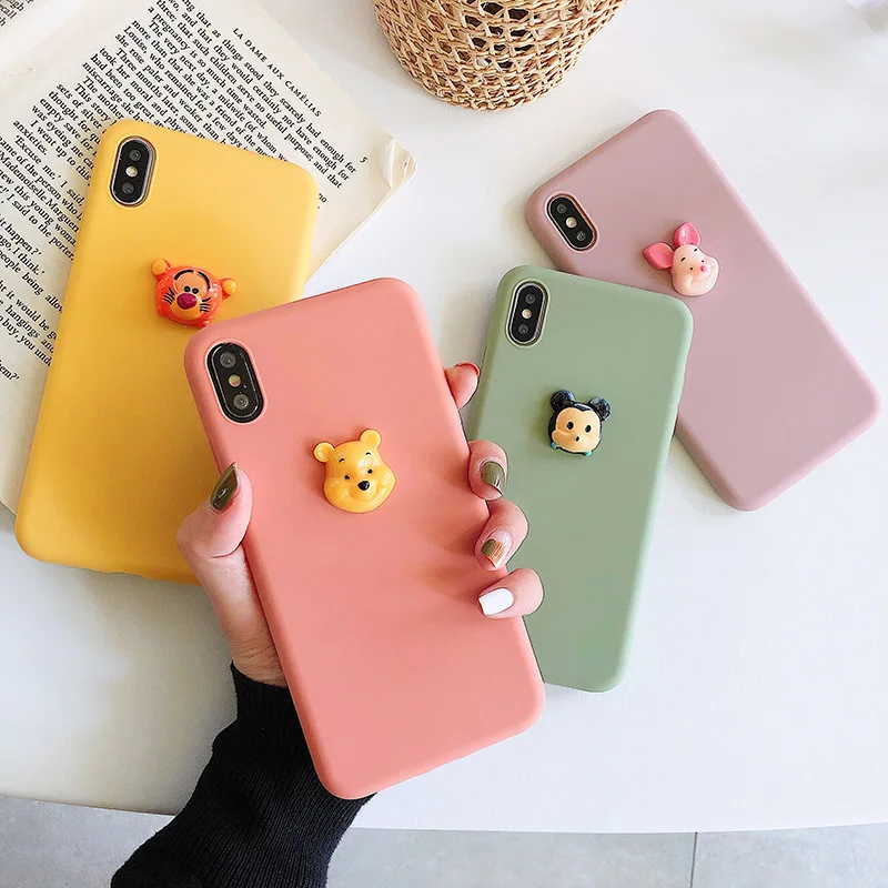 

Cute 3D animal Phone Cases For iphone7 Case Cartoon mouse Bear Coque For iphone6 6S 8Plus X XS MAX Emboss Soft TPU BackCover