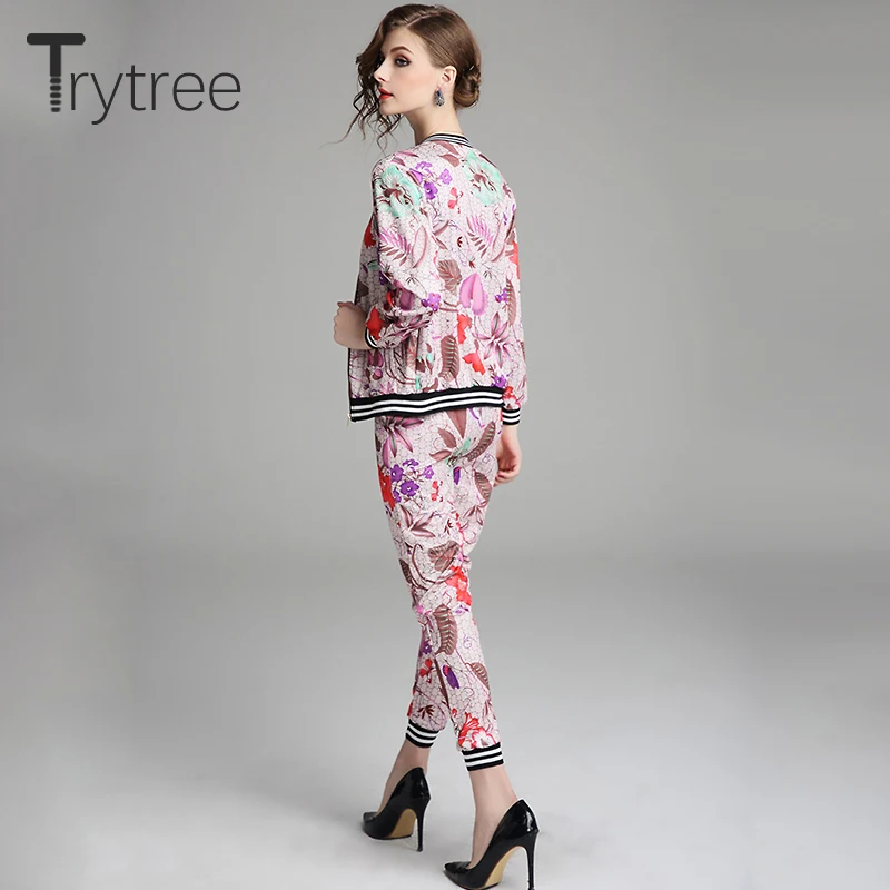 Trytree/осенние женские шелковистые две детали с принтом повседневные топы на
