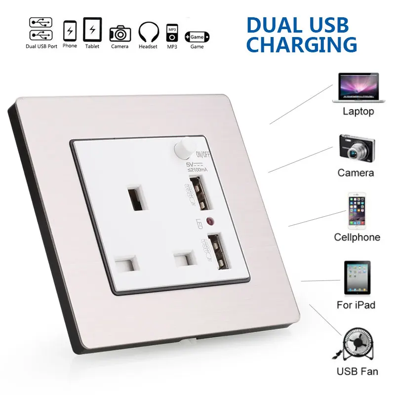 

Dual Power Charger Home POWER POINT GPO with Switch DIY Dual USB 10A 2 Gang Dual USB Charger Charger Wall Socket