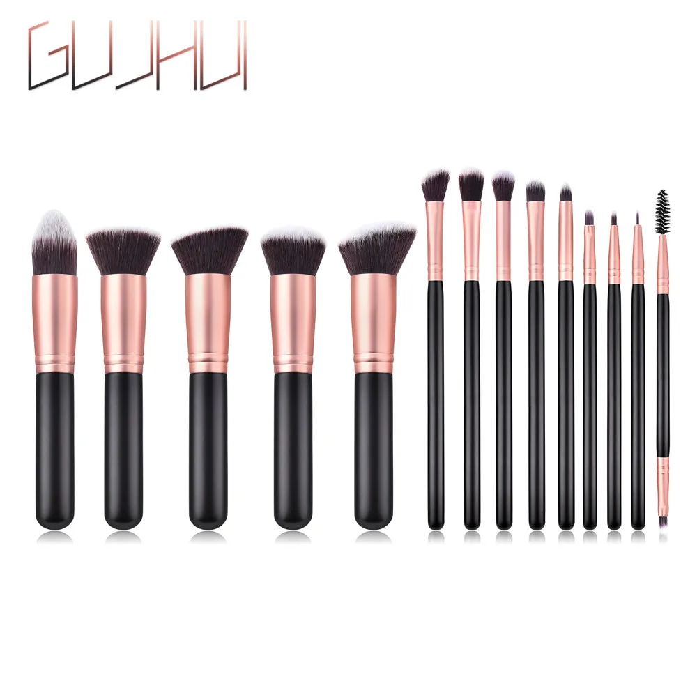 GUJHUI полный Professional Макияж 14 шт. черный деревянный косметический кисти для макияжа основа пудра, кисть для теней на веки красота держатель Cepillo