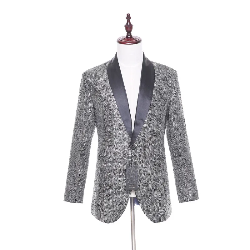 

fNew Arrival Men Suit Jacket Casual One Button Shinny Pattern Black Satin Lapel Slim Fit Wedding Tuxedo Waistcoat 1 Piece